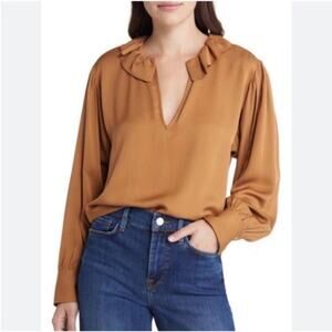 NEW Frame Camel 100% Silk Ruffle Blouse Size XS